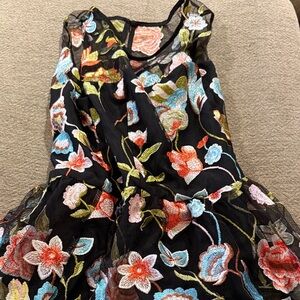 New York & Company womens Dress - Black with Colorful Floral Embroidery
